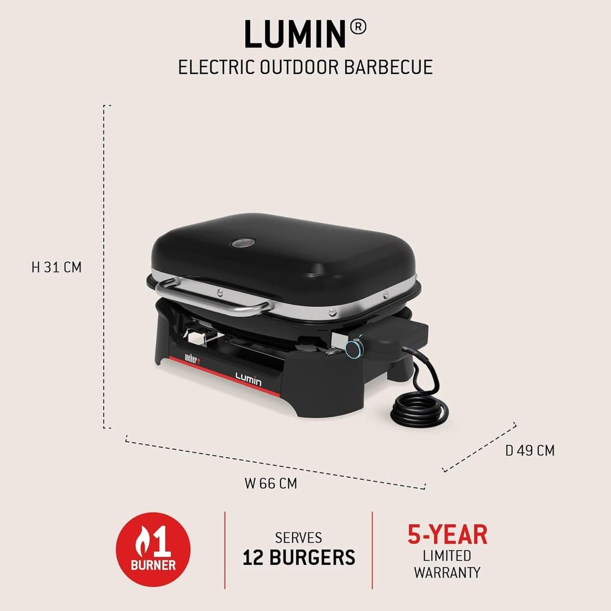 Elektrische BBQ Grill 48,5 x 66 x 30,5 cm – 2200W 315°C High-Heat Grill, Roken, Stomen & Warmhouden – Gietijzeren Grillrooster 33 x 49 cm – Digitale Temperatuurregeling – Zwart – HomebyNicole Lumin Pro — afbeelding 1