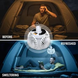 ZVD Plafondventilator – Op zonne-energie werkende ventilator met verlichting – Tentventilator met 4 bladen – Met LED-verlichting – Oplaadbaar via USB – Inclusief afstandsbediening – Ideaal voor kamperen, wandelen en verkoeling buitenshuis — thumbnail 3