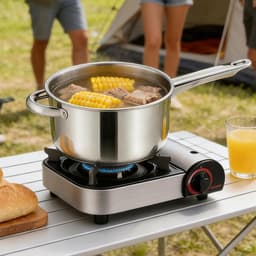 Friteuse met Kookplaat - Compacte Frituurset - Huishoudelijk Koken - Gelijkmatige Warmteverdeling - 15x20x15 cm - Zilver — thumbnail 2