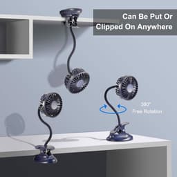 Clipfan met Klembord - USB-oplaadbare Persoonlijke Ventilator met Flexibele Hals - 3 Snelheden - Geschikt voor Babywagen Kantoor Bed Auto Strand Kamperen Studentenkamer - Noodvoedingsbankfunctie - Marineblauw — thumbnail 3