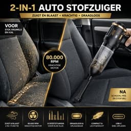 Boncy® 2-in-1 Auto Stofzuiger - 80.000 RPM - Compressed Air Duster Draadloos - Zuigen & Blazen - Mini Kruimeldief Snoerloos - 8 Opzetstukken - Kleine Kruimelzuiger - Perslucht Stofreiniger Luchtblazer - Autostofzuiger Oplaadbaar - Car Vacuum Cleaner — thumbnail 2