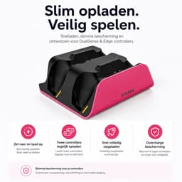 Sounix Oplaadstation geschikt voor PS5 / PS5 Slim / PS5 PRO / DualSense Controller - PS5 accessoires - Dual Oplader - Charging Dock - Roze — thumbnail 5