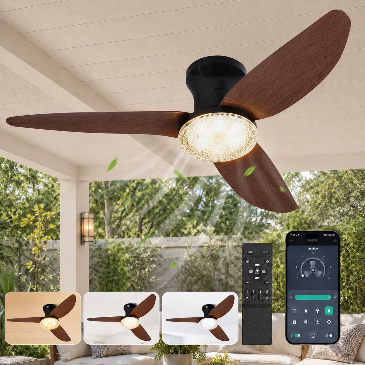 Rosnek Plafondventilator met Verlichting Kristal - 100 cm Smart Plafondventilator met Afstandsbediening & App - 6 Windsnelheden, 3 Kleurtemperaturen, Timer - Houtlook Ventilatorlamp voor Woonkamer, Slaapkamer & Terras — afbeelding 1