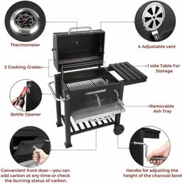 Seth Select Houtskoolgrill- Houtskoolbarbecue- Barbecue- Grill op houtskool- BBQ-Roker- Met handvat en klaptafel — thumbnail 5