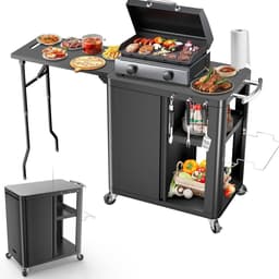 Grill trolley met opklapbare zijtafel, multifunctionele buitenkeuken met opbergruimte en wielen, 143 x 37 x 89 cm — thumbnail 1
