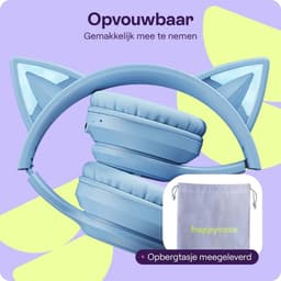 HappyCase Kinder Koptelefoon met Kattenoortjes - veilige volumebregrenzer - Bluetooth Koptelefoon Voor Kinderen - Ledverlichting - Over-Ear Hoofdtelefoon - Geluiddempend - Blauw — thumbnail 4