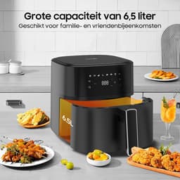 AIMASON 625A Airfryer - 6.5L Heteluchtfriteuse met LED-display - Snelverwarming van 1700W - Metalen Binnenmand - 8 programma's - 80-200℃ - Zwart — thumbnail 2