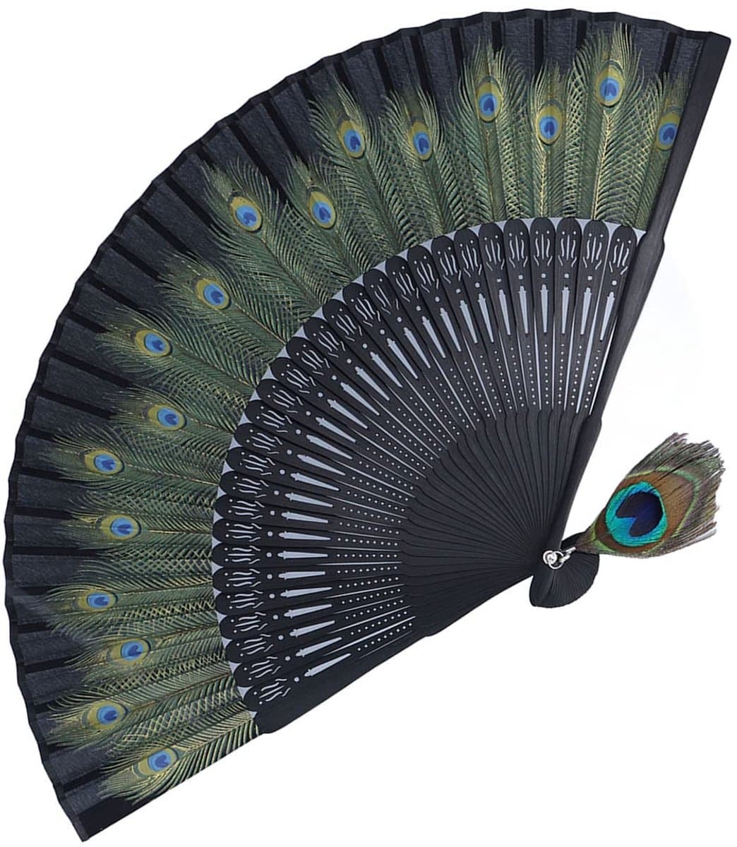 Dailygoody - Bamboeventilator - Opvouwbare ventilator - Elegant design - Pauwenpatroon - Draagbaar voor dansvoorstellingen - Herbruikbaar — afbeelding 1
