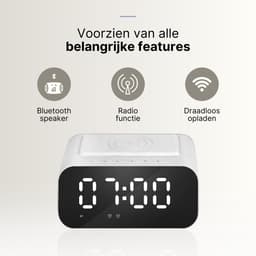 Simplyway® Digitale wekker met radiofunctie - draadloze oplader - Wekker-Wit - Bluetooth-speaker - Wekkers digitaal - Thermometer functie - Wekkers digitaal op netstroom - Dubbel alarm - Digitale-Wekkerradio — thumbnail 5