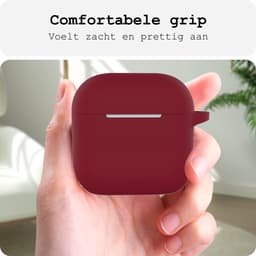 Case - Geschikt voor Apple AirPods 4 - Siliconen Hoes met Clip - Silicone Hoesje Cover - Donkerrood — thumbnail 4