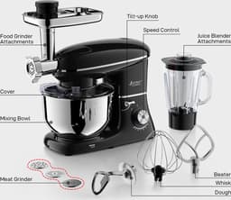 3 In 1 Keukenmachine - Keukenrobot - 1500W - Foodprocessor Met Blender, Vleesmolen, Garde, Deeghaak, Menghaak - 5,5 Liter - Zwart — thumbnail 4