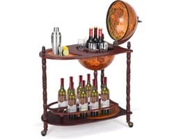 Globus minibar wijnrek met wieltjes – Praktische cocktailbar voor thuis