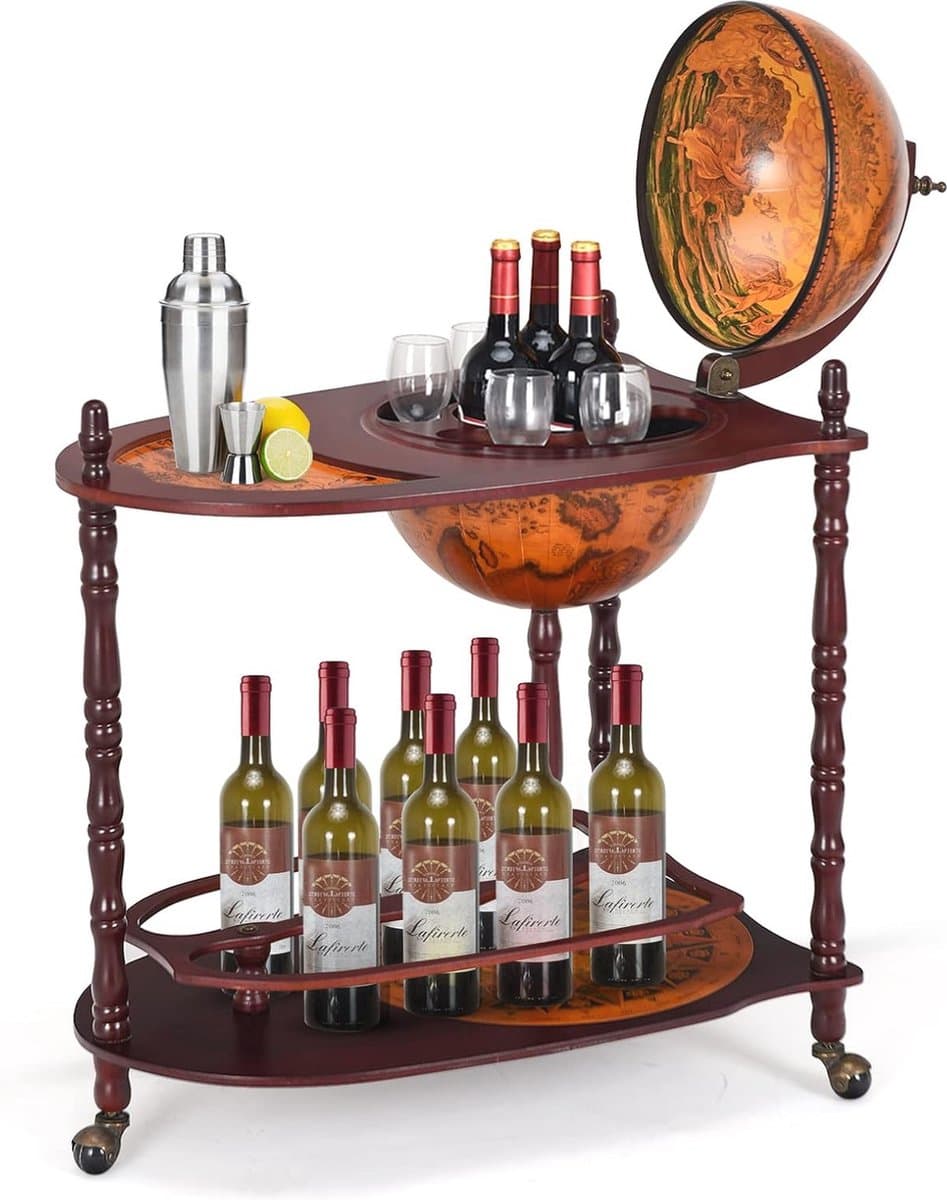 Globus minibar wijnrek met wieltjes – Praktische cocktailbar voor thuis — afbeelding 1
