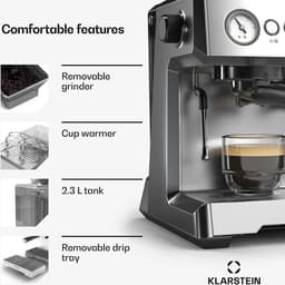 Klarstein GrandPresso Espressomachine - Precisiemolen - Stoompijpje - Portafilter - Drukindicator - 20 bar - Roestvrij staal - Drukpomp - RVS - Compact - Coffee Machine - Koffieautomaat — thumbnail 5
