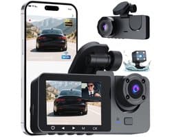 Autocamera - Dashcam met dubbele camera voor en achter, 24-uurs parkeerbewaking, dashcam met drie lenzen