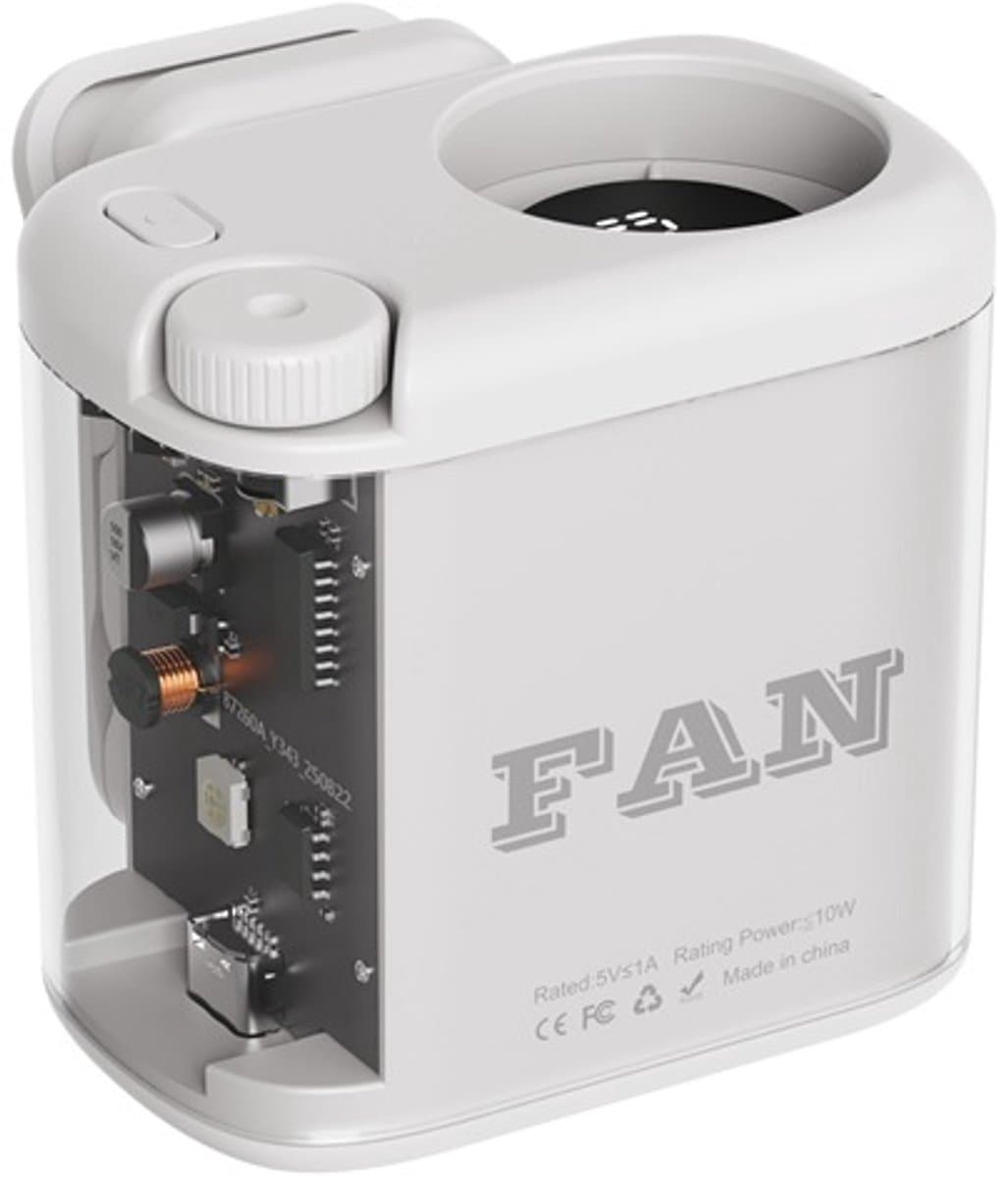 Tailleventilator - Draagbare Ventilator - 100 Snelheden - Digitaal Display - 1800 mAh - Bladloos - Met Transparante Clip - 6-8 Uur - Wit — afbeelding 1