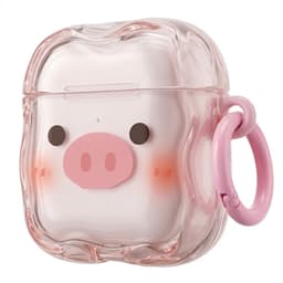 Roze transparant hoesje voor oordopjes dames met varkentje print geschikt voor AirPods 4 siliconen soft case beschermhoes met clip — thumbnail 1