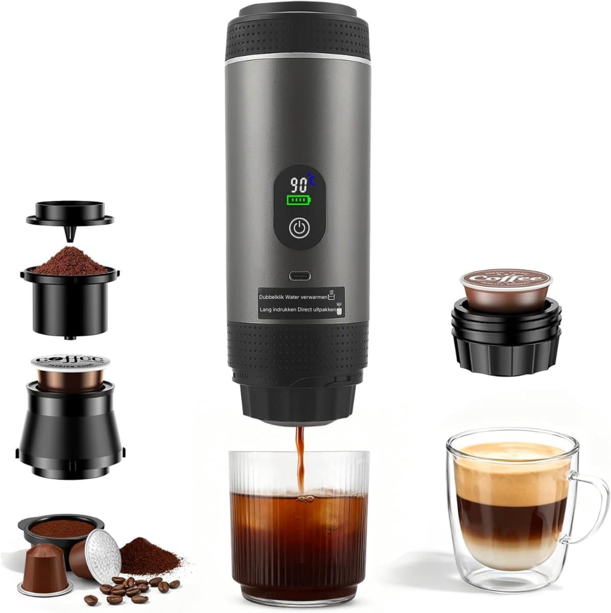 Aurixi® Draagbare Koffiemachine - Blender To Go - Draagbare Blender - Zwart - ‎27cm x 9cm x 9cm — afbeelding 1
