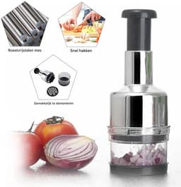 Gigicial Uiensnijder - Handmatige groentesnijder met ergonomische handgreep en schaalverdeling op de lekbak - 1 stuk - Zilver — thumbnail 4