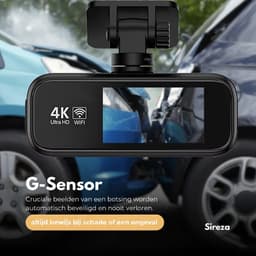 Sireza® D3 - Dashcam - Dashcam Voor Auto - Dual Dashcam - Ultra 4K & UHD - Voor en Achter Camera - WiFi - 2 inch met App - GPS live locatie + snelheid - 64GB SD Kaart - Loop Opname - G Sensor -mini koevoet - NL/FR/ENG Handleiding + NL Systeem — thumbnail 5