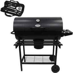 Alora Houtskool Barbecue - Inclusief Spatelset - Geïntegreerde Thermometer, Warmhoudrek, Asopvangbak & Zijtafel - BBQ op Wielen - met Deksel - Zwart — thumbnail 1