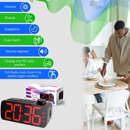 YUCONN Wekkerradio - Wekker Kinderen - Kinderwekker - Grote LED Cijfers - Wekkers Digitaal - Dimbaar Display - Sleeptimer - Rood — thumbnail 3
