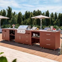 Oviala - 5-delige hoekkeuken voor buiten met spoelbak en stenen barbecue - Memphis — thumbnail 4