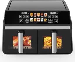 NETTLIFE Dubbele Kamer Heißluftfritteuse 10L (5+5L) – Dual Zone Airfryer met Venster – SYNC & DUAL Functie – 2200W Touchscreen – 24h Timer – Vaatwasserbestendig – Zwart — thumbnail 1