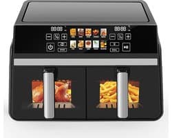 NETTLIFE Dubbele Kamer Heißluftfritteuse 10L (5+5L) – Dual Zone Airfryer met Venster – SYNC & DUAL Functie – 2200W Touchscreen – 24h Timer – Vaatwasserbestendig – Zwart