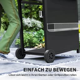 Gasbarbecue - Gasbarbecue en grill - 4 Branders - Zijbrander - 9,5 kW - Grillwagen - met Grillrooster, Wielen, Bijzettafels, Drukregelaar, Slangen, Hermometer en Warmhoudplaten - 123 x 57 x 98 cm - Zwart — thumbnail 2
