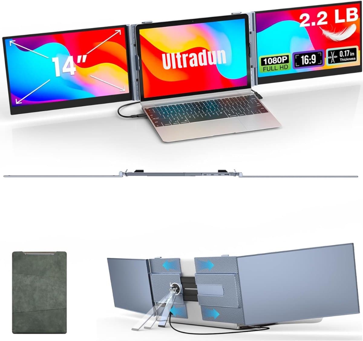 Nexvo®Professionele Portable Monitor Pro 2024 - Full HD - 13” / 17.4” Tri-Screen - Laptop Scherm Uitbreider - Blauw - ‎35cm x 21cm x 2cm — afbeelding 1
