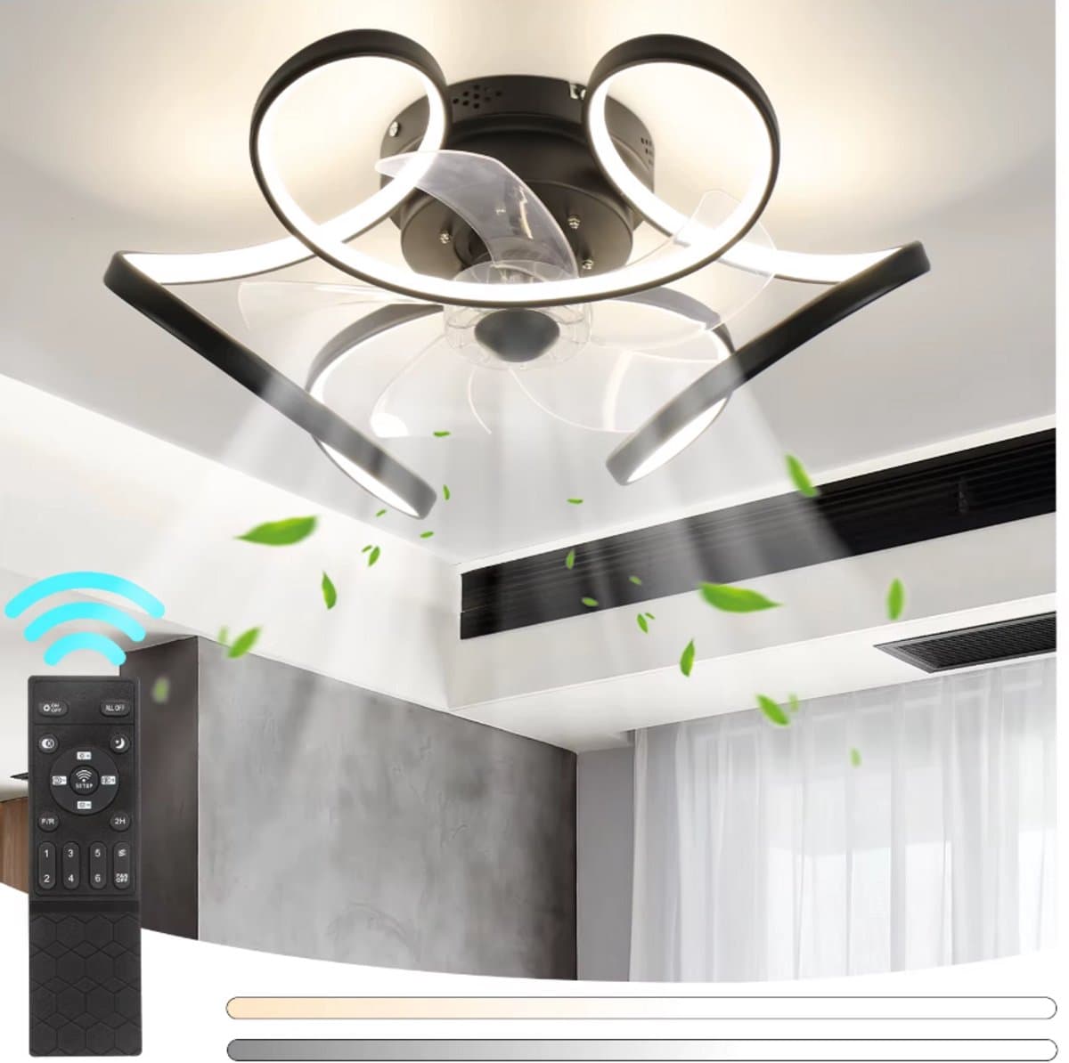 Plafond Ventilator Lamp - 50 CM - Smart Lamp - 6 Standen - Dimbaar - Zwart - Kroonluchter Ventilator - Chandelier Fan - Woonkamer Lamp - Ventilator Lampen - Eetkamer lamp - Slaapkamer lamp — afbeelding 1