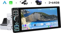 Boscer 1Din Autoradio Universeel - Apple Carplay & Android Auto (Draadloos) - Android 15 - 2+64GB - 6.9 Inch IPS HD Touchscreen - GPS Navigatiesysteem - Bluetooth, USB, USB-C, WIFI & MP5 - AHD Achteruitrijcamera & Microfoon — thumbnail 1