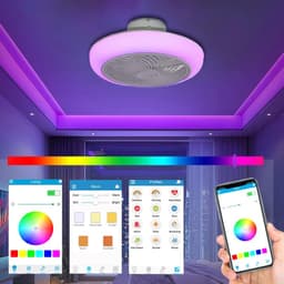 RGB Plafondventilator - Met Speaker - Dimbaar Met Afstandsbediening - 12 Kleuren - 50W - RGB Muziek Ventilator - Woonkamerlamp - Kroonluchter Ventilator — thumbnail 3
