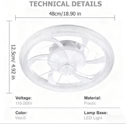 RGB Plafondventilator - Met Speaker - Dimbaar Met Afstandsbediening - 12 Kleuren - 60W - RGB Muziek Ventilator - Woonkamerlamp - Kroonluchter Ventilator — thumbnail 5