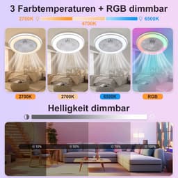 RGB Plafondventilator - Met Luidspreker - Dimbaar Met Afstandsbediening - 12 Kleuren - 60W - RGB Muziek Ventilator - Woonkamerlamp - Kroonluchter Ventilator — thumbnail 2