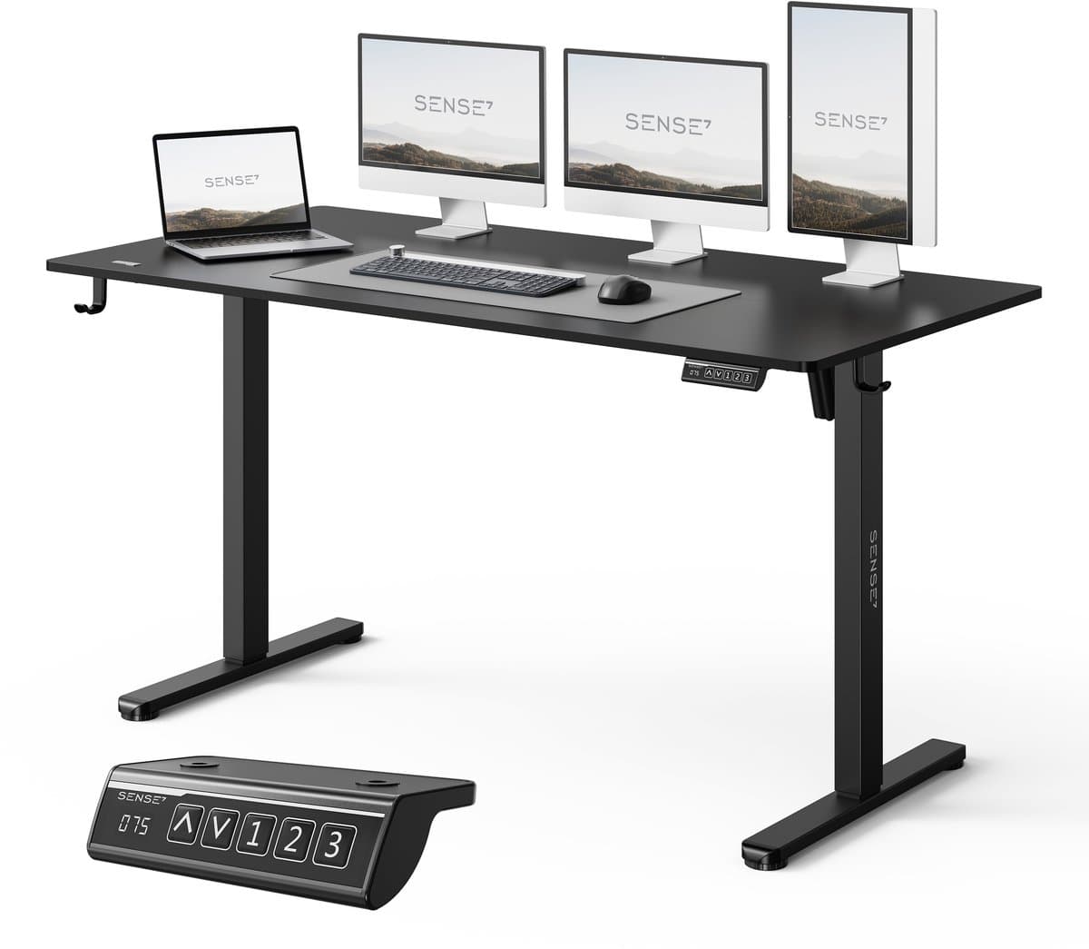 SENSE7 NOJO LIGHT - Zit Sta Bureau - 140 cm x 70 cm - Elektrisch bureau - Verstelbare bureau - Elektrische Hoogteverstelling - Hoogte 72-118 cm - Intelligent Bedieningspaneel - Zwart — afbeelding 1