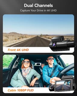 WOLFBOX i07 Dashcam, 3-kanaals Dashcam Camera met WiFi en GPS, 4K+1080P voor Voor & Interieur, 2.5K 1600P+1080P+1080P, 3" LCD met Super IR Nachtzicht, 24-uurs Parkeerbewaking, Max. 512 GB (Draadloos Voor & Achter) — thumbnail 3