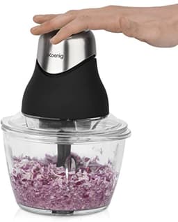 Mini Elektrische Hakker voor Koken en Bereiden van Pesto, Peterselie, Noten en Knoflook - Gegradueerde Glazen Kom 1L en Roestvrijstalen Messen — thumbnail 4