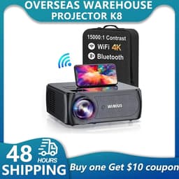 Wimius K8 Projector - 4K Full HD Beamer - 4D Keystone - 5G WiFi - 300 inch - 15.000 Lumen - Thuisbioscoop - Film Projector - 360 graden flip functie - Inclusief draagtas — thumbnail 5