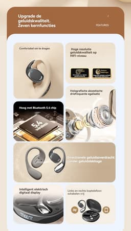 Oortjes Draadloos- Open-Ear-Bone Conduction headphone-Langdurig Batterij – Ideaal voor Kantoor -Bluetooth Headset met Oplaadcase- Bluetooth 5.4- Touch Control -Inclusief Oorhaak — thumbnail 2