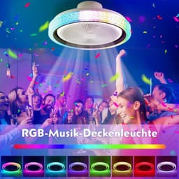 LuxiLamps - RGB Ventilator Lamp - Plafondventilator Met Speaker - Dimbaar - 6 Standen Ventilator - Wit - Keuken Lamp - Woonkamerlamp - Moderne lamp — thumbnail 3