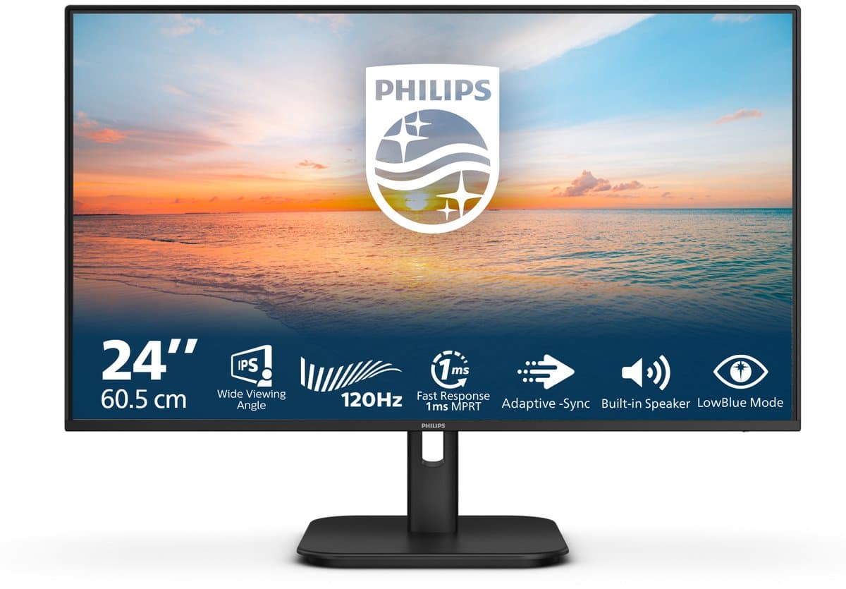 Philips Monitor 23.8 24E1N1200A/00 Ips Fhd 120Hz Hdmi Dp Vga Met Luidsprekers — afbeelding 1