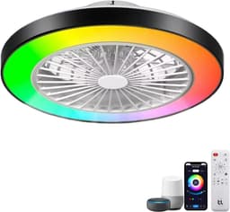 Slimme Plafondventilator met LED Verlichting - App & Afstandsbediening - Plafondlamp met Ventilator - Fluisterstil - Voor Slaapkamer & Woonkamer & Kinderkamer - Ø50 cm - Zwart — thumbnail 3