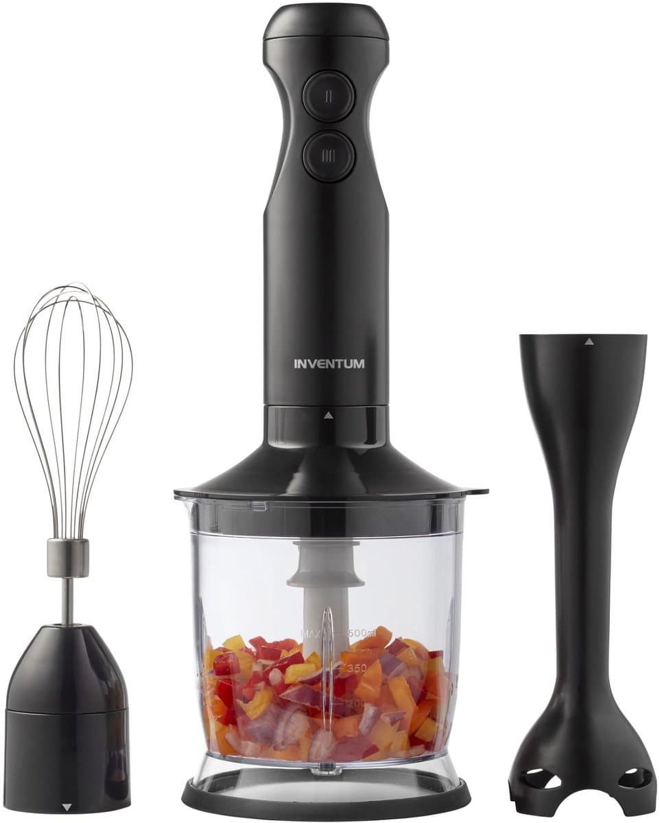 Inventum MX350B Staafmixer set - RVS mes - 2 snelheden - Afneembare voet - Garde en hakmolen - 350 watt - Zwart — afbeelding 1