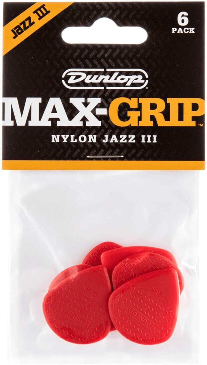 Dunlop Max Grip Nylon Jazz III Plectrum 6-Pack rood - Plectra — afbeelding 1