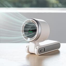 Mini Ventilator Draagbaar – Tafelventilator & Nekventilator –3600mAh – 5 Snelheden – Handventilator met LCD Display – Oplaadbaar – Sterke Windkracht – 180° Verstelbaar – Wit — thumbnail 2