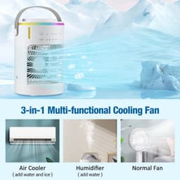 Mini-airconditioner - Mini-luchtkoeler - Draagbare airconditionerventilator - 3 snelheden verdamper - Met 7-kleurige verlichting - Draagbare airconditionerkoeler - Met luchtbevochtiger - Voor slaapkamerbureau (wit - 15*22,3 cm) — thumbnail 5