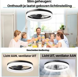 Lichtendirect Plafondventilator met Verlichting – Zwart – 6 Standen – Dimbaar 3000K-6500K – App & Afstandsbediening – Ventilator Lamp – Plafondlamp met Ventilator — thumbnail 3