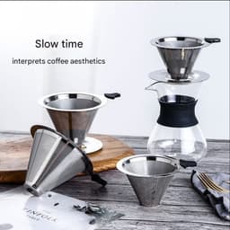 Koffiefilter van roestvrij staal voor het schenken van koffie, filterbeker voor druppelkoffiezetapparaat, koffie-druppelaar met voet, papierloos filter. — thumbnail 1